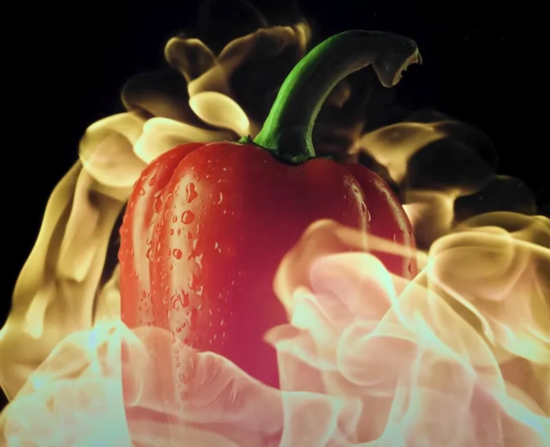 Opakowanie Bakoki Kimchi wśród płomieni – reklama produktu
